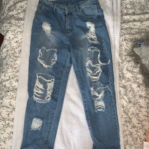 Distressed mom jeans
